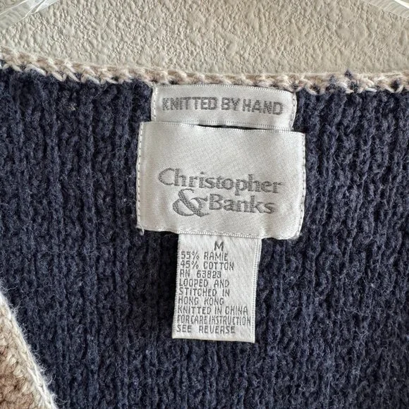 Vintage Hand Knitted Sweater Vest Argyle Diamond Check Grandpa Women's Medium - Picture 5 of 7